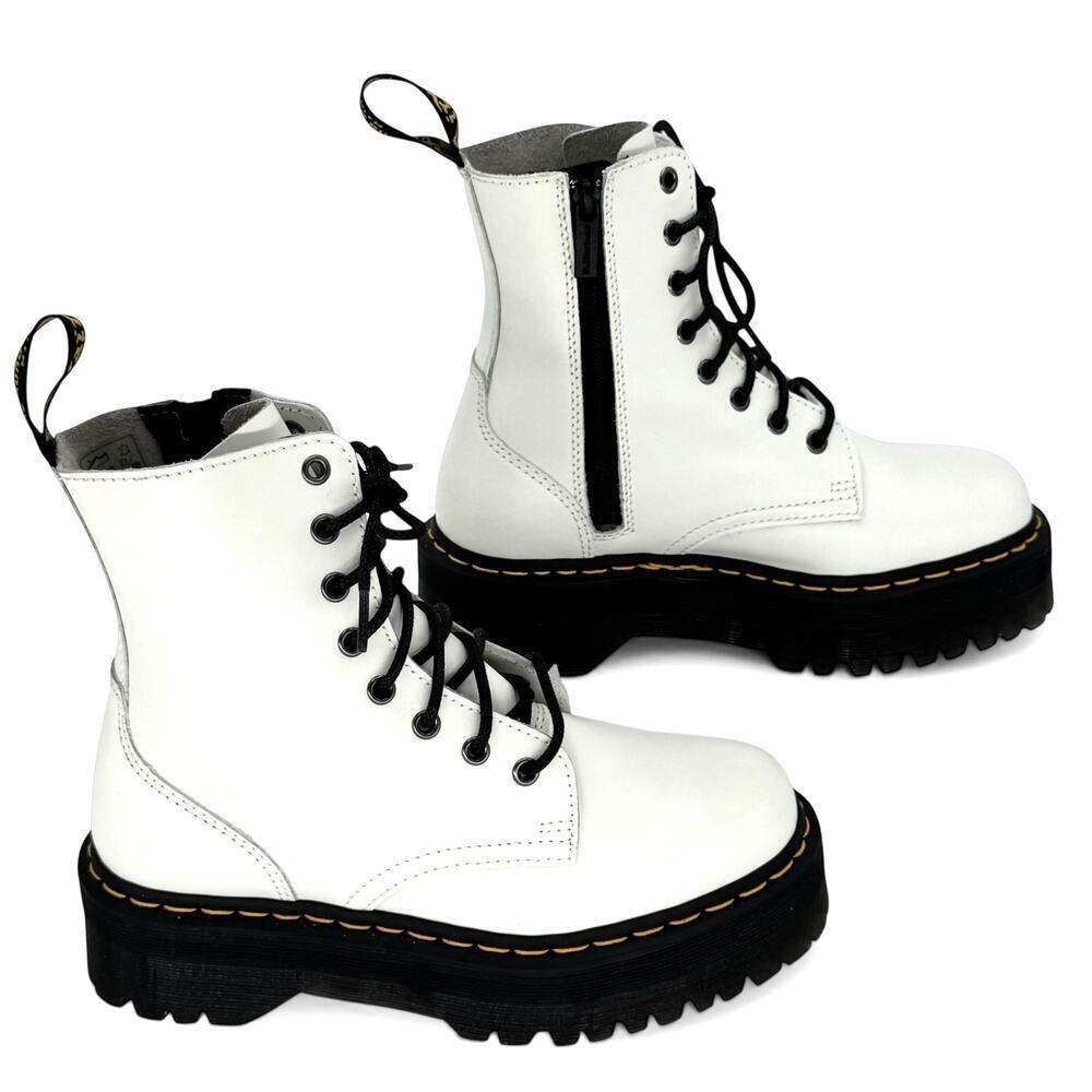 Dr. Martens Jadon White Platform Boots Lace Up Zip Combat Edgy Women's Size 8 - Picture 8 of 11